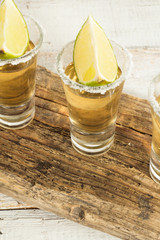 tequila with salt and lime in a glass
