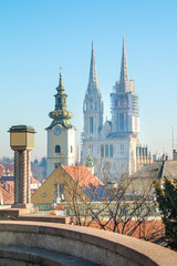 Fototapeta premium Cathedral in Zagreb, Croatia, view from Upper town 