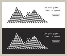 Set of mountain banners. Outdoor and travel concept for advertising. Vector illustration in black and white.