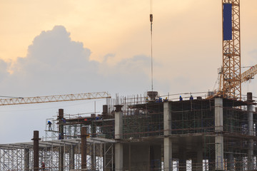 tower crane carry concrete bucket,