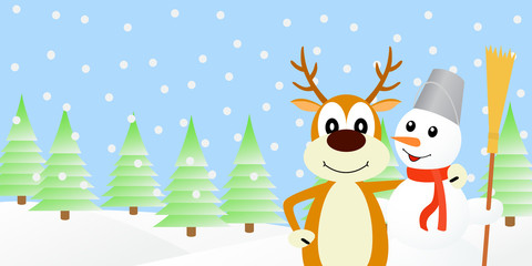 Obraz na płótnie Canvas Illustration the deer and the snowman.