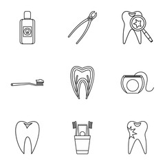 Dental treatment icons set. Outline illustration of 9 dental treatment vector icons for web