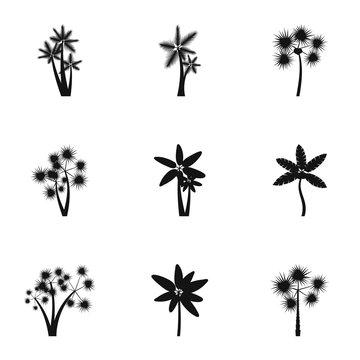 Tree palm icons set. Simple illustration of 9 tree palm vector icons for web