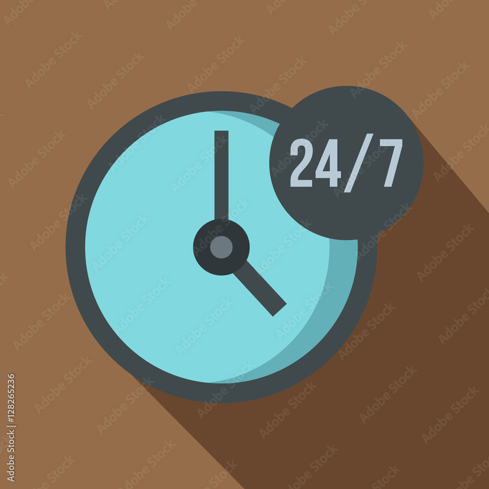 Poster open or served around the clock, 24 hours a day and 7 days a week icon. flat illustration of open or