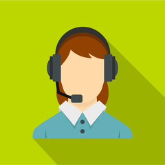 Call center operator with phone headset icon. Flat illustration of call center operator with phone headset vector icon for web isolated on lime background