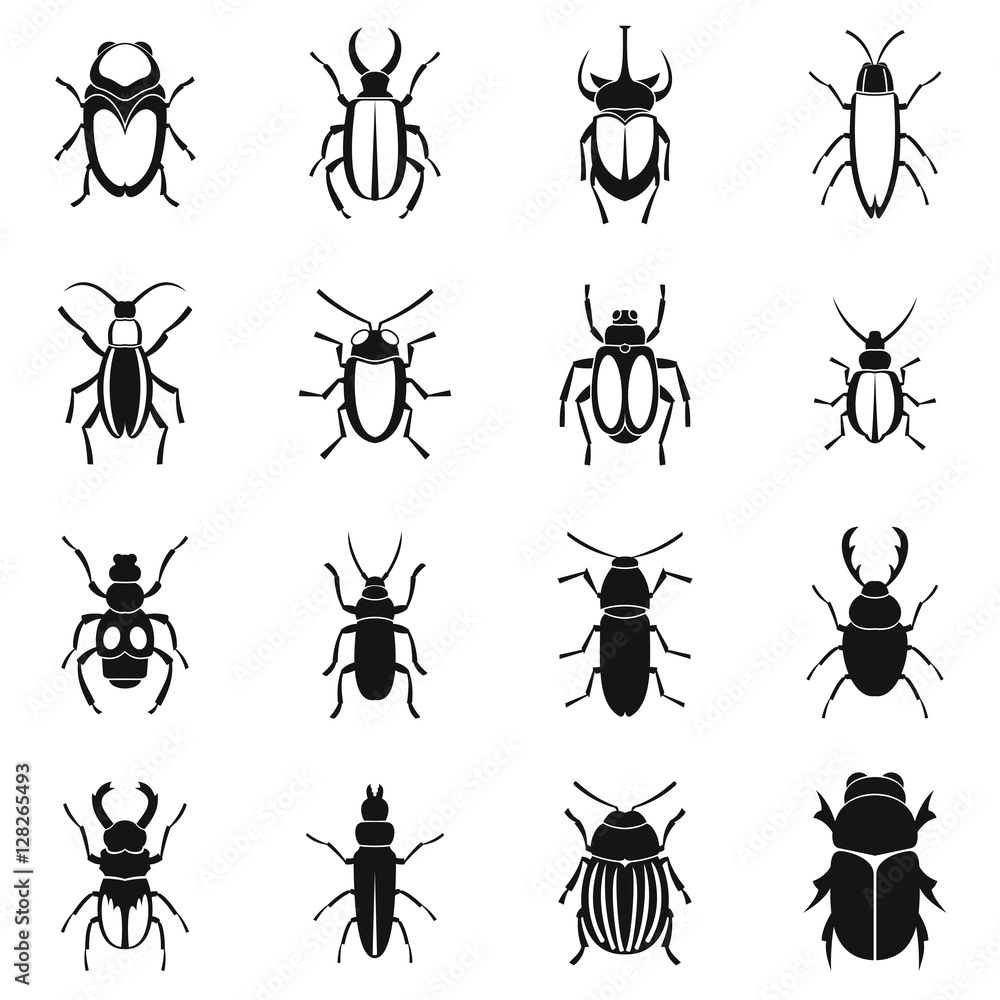 Poster bugs icons set. simple illustration of 16 bugs vector icons for web