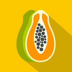 Sliced fresh papaya icon. Flat illustration of sliced fresh papaya vector icon for web isolated on yellow background