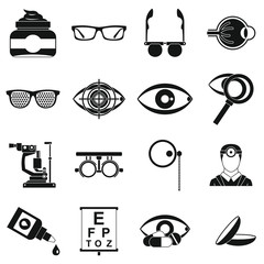 Ophthalmologist tools icons set. Simple illustration of 16 ophthalmologist tools vector icons for web