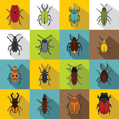 Bugs icons set. Flat illustration of 16 bugs vector icons for web