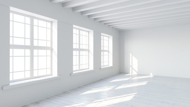 White room interior with blank wall