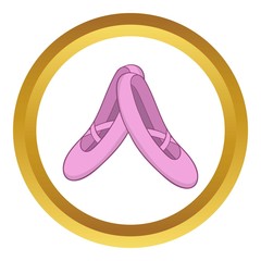Pointe shoes vector icon in golden circle, cartoon style isolated on white background