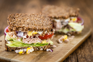 Fresh made Tuna sandwich with wholemeal bread (selective focus)