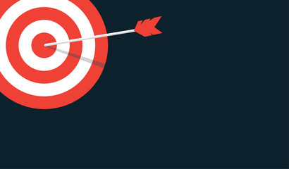 Red stripes target with arrow in a middle. Flat vector background with copy space