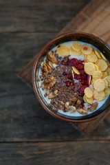 Breakfast bowl with fruits, nuts and seeds
