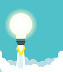 Rocket ship in a flat bulb style. Start up concept vector illustration