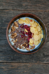 Breakfast bowl with fruits, nuts and seeds