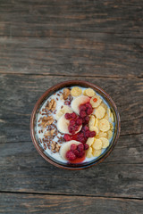 Breakfast bowl with fruits, nuts and seeds