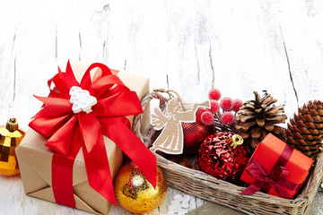 Christmas decoration on  white vintage background