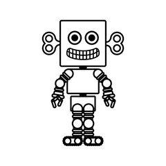 silhouette retro robot toy flat icon vector illustration