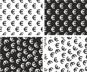 Euro Currency Sign Aligned & Random Seamless Pattern Set