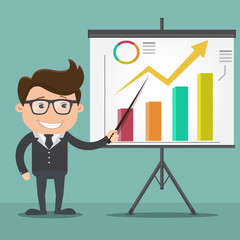 Businessman pointing at a board - vector illustration