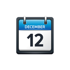 December 12. Calendar icon.Vector illustration,flat style.Month and date.Sunday,Monday,Tuesday,Wednesday,Thursday,Friday,Saturday.Week,weekend,red letter day. 2017,2018 year.Holidays.
