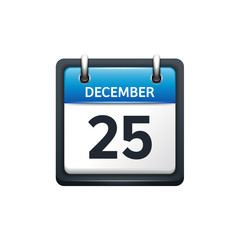 December 25. Calendar icon.Vector illustration,flat style.Month and date.Sunday,Monday,Tuesday,Wednesday,Thursday,Friday,Saturday.Week,weekend,red letter day. 2017,2018 year.Holidays.