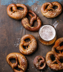 Lager beer with pretzels