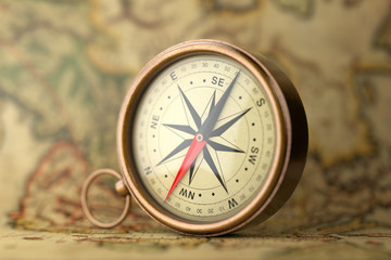 Antique Vintage Brass Compass on a Rare Map. 3d Rendering