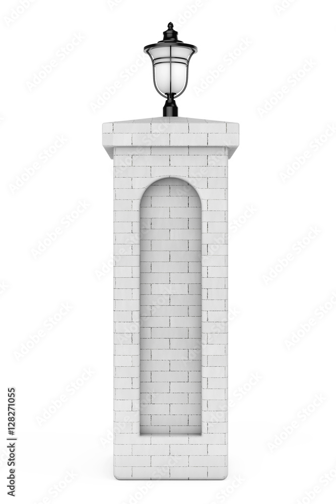 Poster brick column with street lamp. 3d rendering