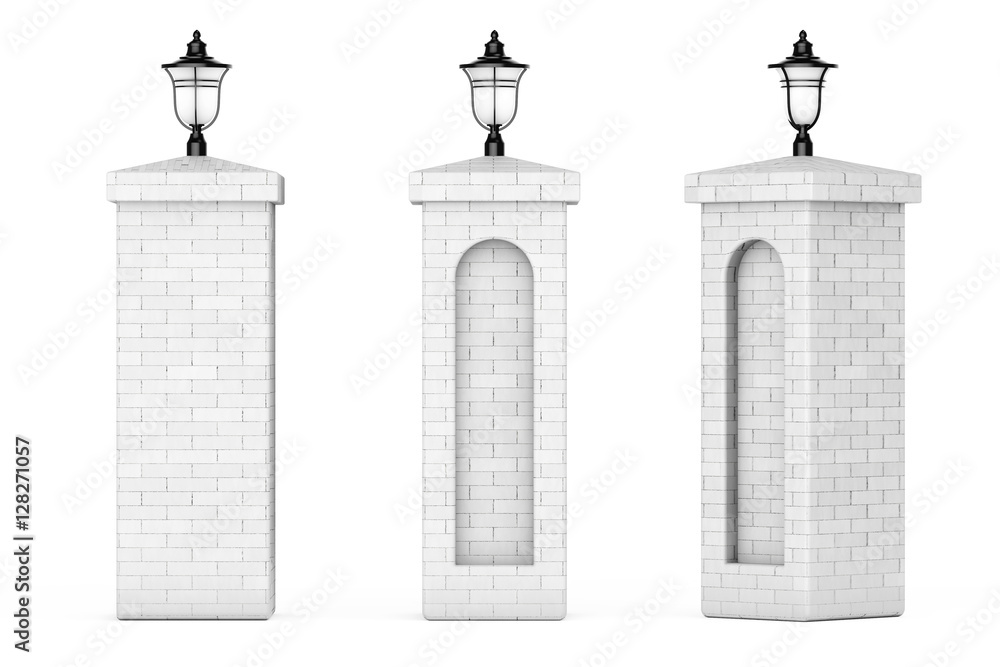 Poster brick columns with street lamps. 3d rendering