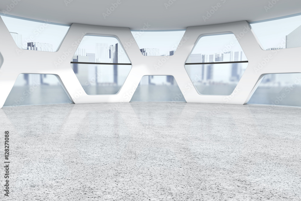 Poster Bright Empty Office Abstract Interior. 3d Rendering