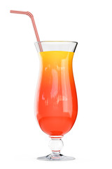 Red Tropical Cocktail with Drinking Straw. 3d Rendering