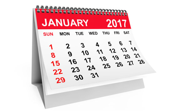 Calendar January 2017. 3d rendering