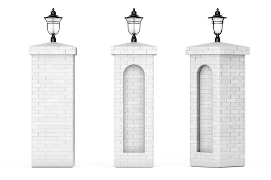 Brick Columns with Street Lamps. 3d Rendering