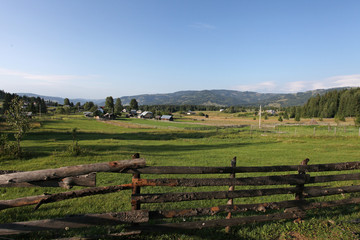 Beautiful country landscape evening in Bucovina, Romania
