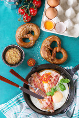 Breakfast with fried eggs and bacon