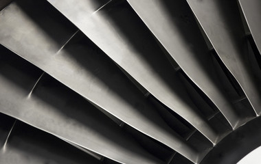 Jet engine fan blades close up