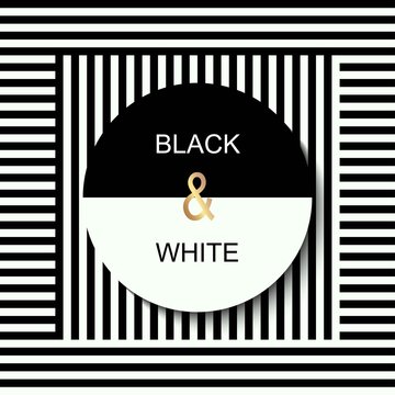 Text box design with abstract black and white line pattern background. Fashion graphics design. Strict graphic backdrop. Retro style. Vector Illustration.