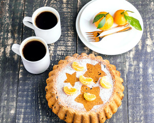 Homemade fruit christmas cake Two cup with coffee