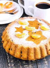 Homemade fruit christmas cake Two cup with coffee