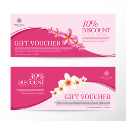 Fototapeta na wymiar Gift Voucher for Spa Hotel Resort, Frangipani Flowers Tropical S