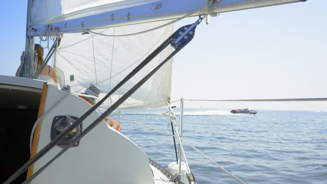 sailboat 4k floating in lake ontatio leasure in summer sunny