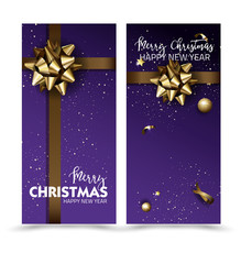 Greeting cards with golden bows and copy space. Vector illustration