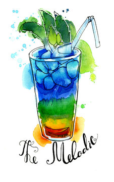 Watercolor rainbow cocktail