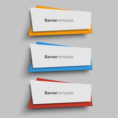 Vector origami paper shape, banner design templates. Set of three banners in original colors. Elements for web design, promotion and advertisement