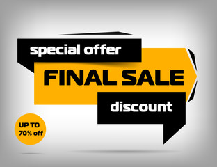 Yellow sale banner design. Discount poster, special offer. Vector illustration, eps 10
