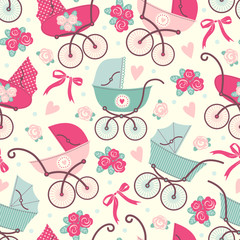 Seamless pattern with prams