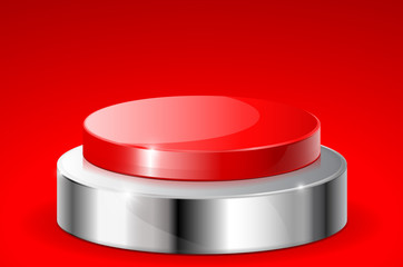 Red push button with metal base. On red background