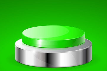 Green push button with metal base. On green background